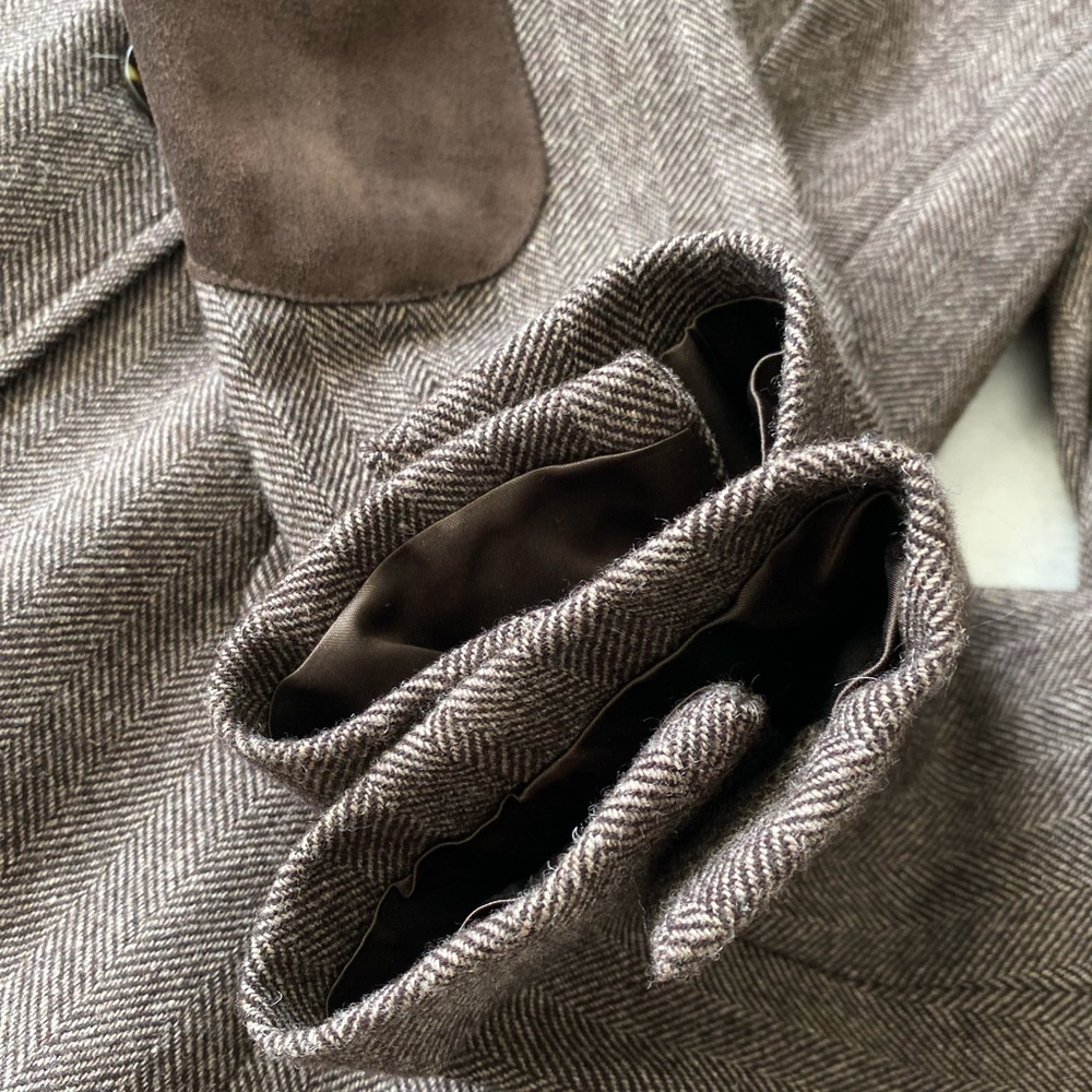 Banana Republic Factory Vintage Wool Brown Herringbone Professor Jacket sz 2 - Picture 9 of 16